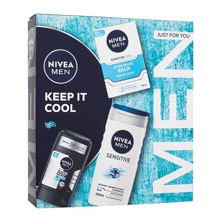 Nivea Men Keep It Cool : antiperspirant Invisible Black & White Fresh 50 ml + balzám po holení Men Sensitive Cool 100 ml + sprchový gel Men Sensitive 250 ml pro muže