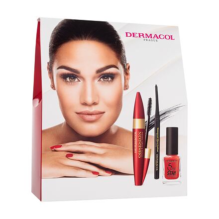 Dermacol Obsesión Volume & Lenght odstín černá : řasenka Obsesión 13 ml Black + lak na nehty 5 Days Stay 11 ml + automatická tužka na oči Waterproof Micro Eyeliner