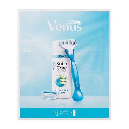 Gillette Venus : holicí strojek Venus Smooth 1 ks + náhradní hlavice 1 ks + gel na holení Satin Care Sensitive Aloe Vera 75 ml pro ženy