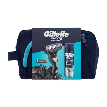 Gillette Mach3 Charcoal : holicí strojek 1 ks + holicí gel Series Cleansing 200 ml + náhradní hlavice 1 ks + kosmetická taštička pro muže