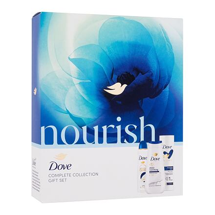 Dove Nourish Gift Set : sprchový gel Advanced Care Deeply Nourishing 225 ml + tělové mléko Essential Care 250 ml + antiperspirant Advanced Care Original 72H 150 ml pro ženy