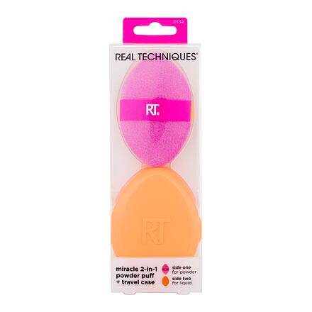 Real Techniques Miracle 2-In-1 Powder Puff odstín růžová : labutěnka 1 ks + cestovní pouzdro