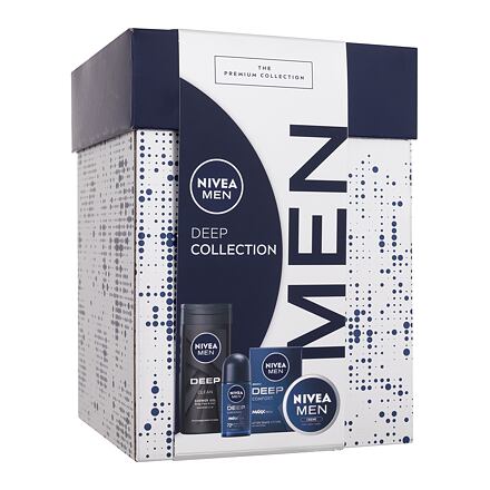 Nivea Men Deep Collection : krém na obličej, tělo a ruce Men Creme 75 ml + voda po holení Men Deep Comfort 100 ml + antiperspirant Men Deep Darkwood 50 ml + sprchový gel Men Deep Clean 250 ml pro muže