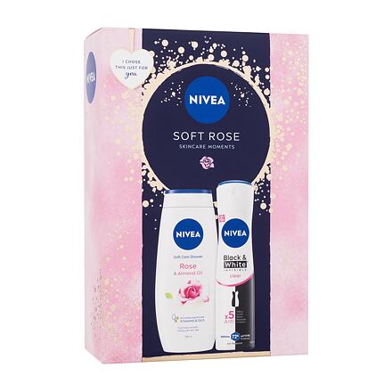 Nivea Soft Rose : antiperspirant Invisible Black & White Clear 150 ml + sprchový gel Rose & Almond Oil 250 ml pro ženy